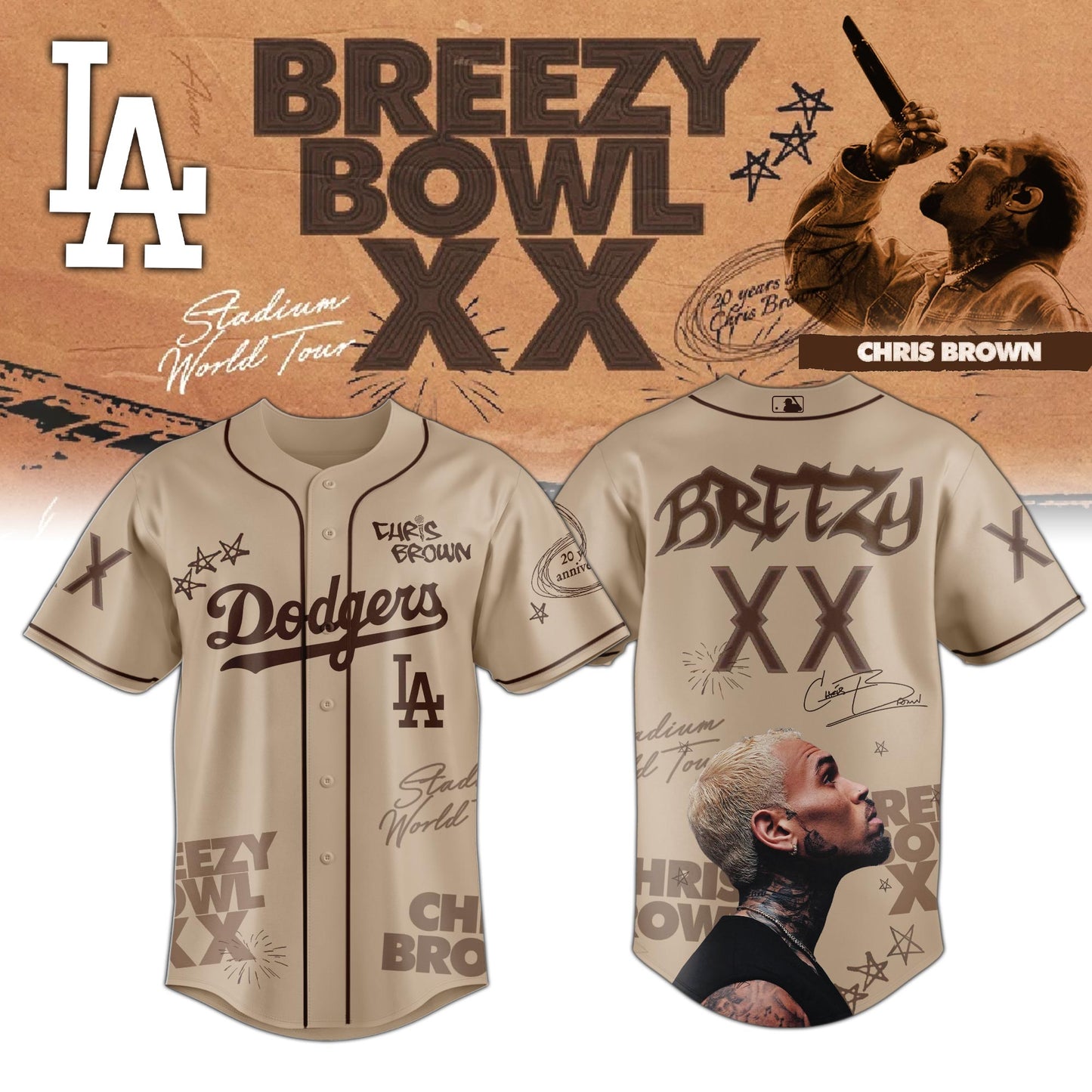 Los Angeles Dodgers x Chris Brown “Breezy Bowl XX Stadium World Tour” 2025 Jersey Editions Limited