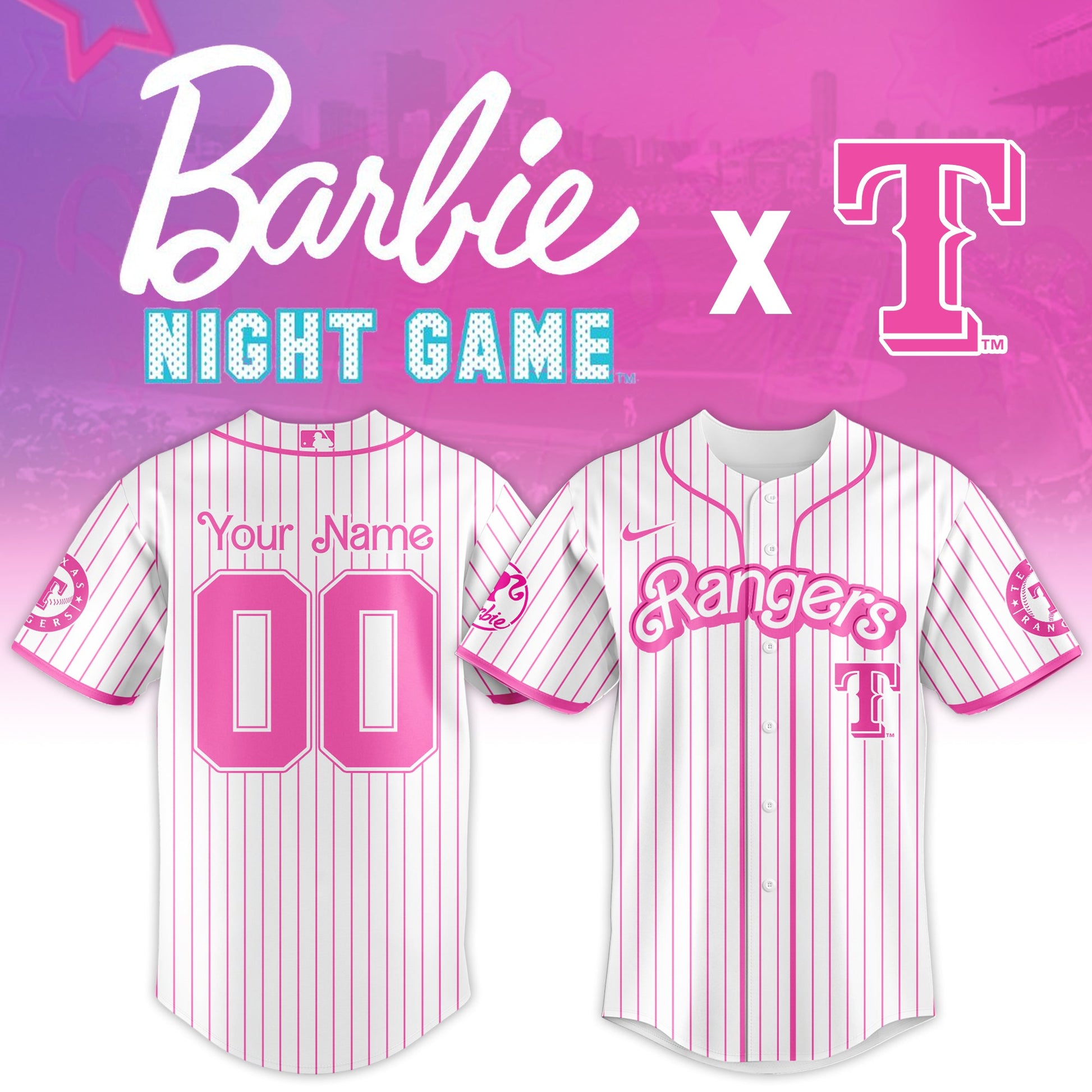 Texas  Rangers MLB x Barbie Night Game Limited Edition Jersey 2025 v2