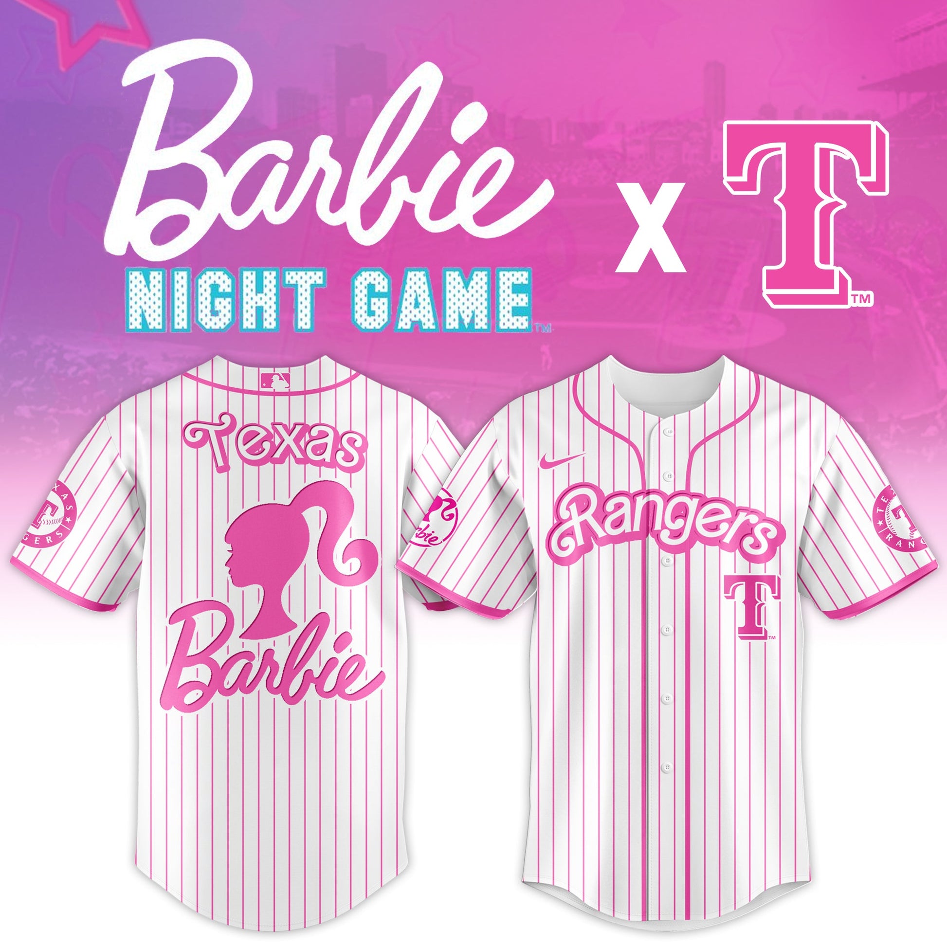 Texas Rangers MLB x Barbie Night Game Limited Edition Jersey 2025 v1