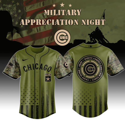 Chicago Cubs MLB x Military Appreciation Night (Army, Navy, USAF, USMC, USCG) Jersey Editions Limited 2025 V2