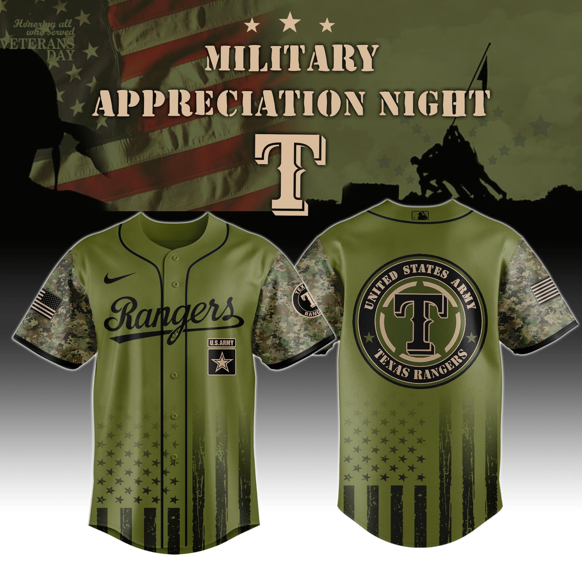 Texas Rangers MLB x Army Military Appreciation Night Jersey Editions Limited 2025