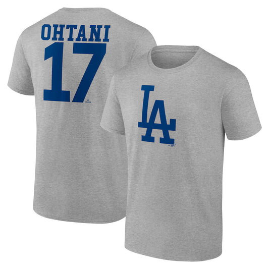 Men's Los Angeles Dodgers Shohei Ohtani Heather Gray Player Name & Num