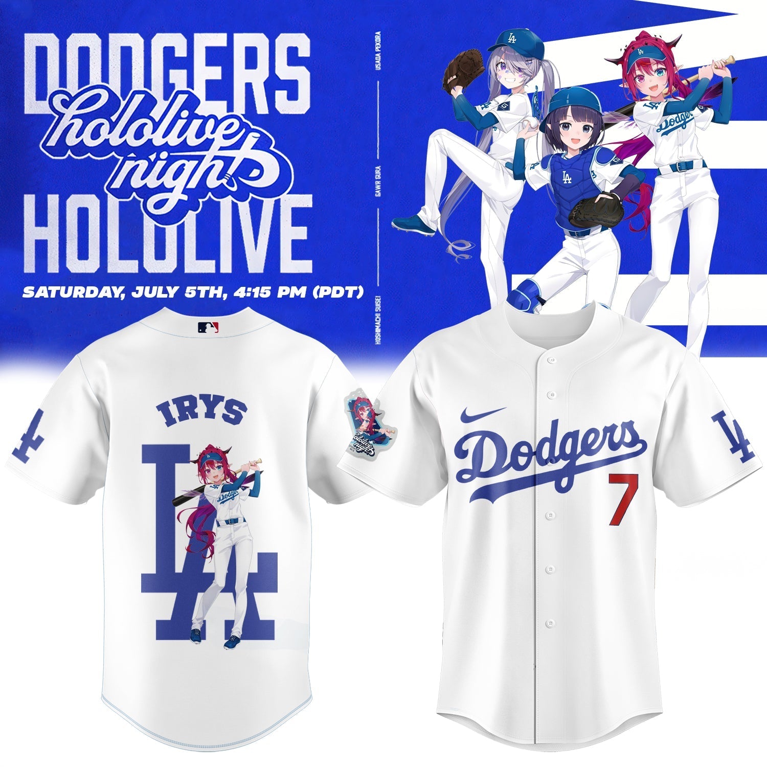 Los Angeles Dodgers Baseball Jersey - Hololive Night IRyS Jersey 2025 LA-14