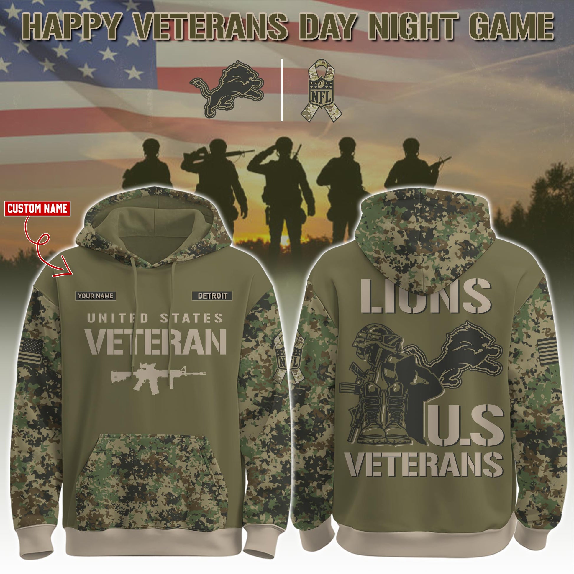 Detroit Lions - Veteran Day 2025 Hoodie Limited Edions
