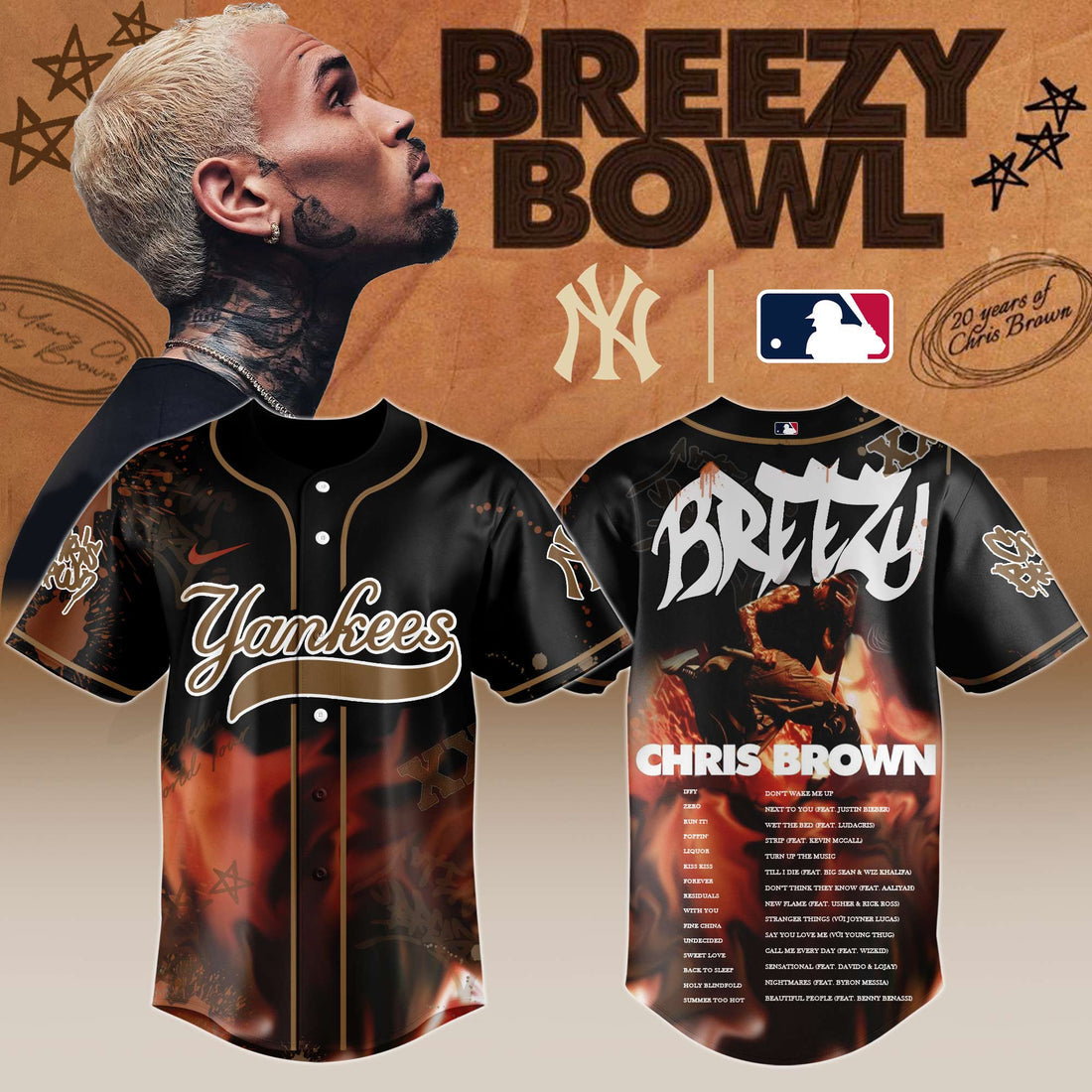 New York Yankees x Chris Brown “Breezy Bowl XX Stadium World Tour” 2025 Jersey Editions Limited