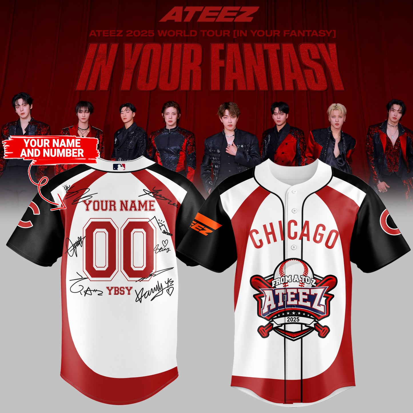 Chicago Cubs x ATEEZ 2025 World Tour Baseball Jersey (Custom Name&amp;Number)