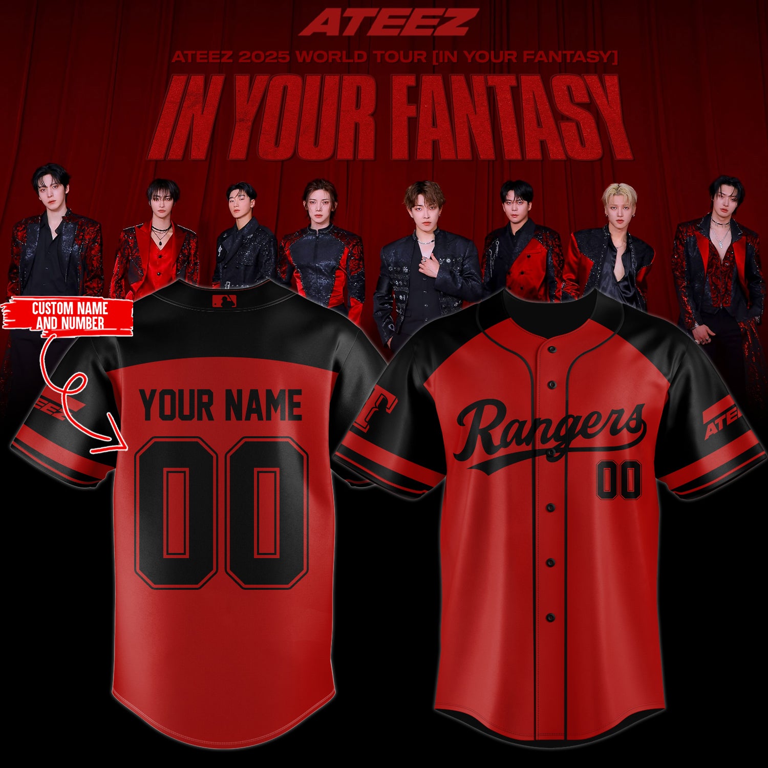 Texas Rangers x ATEEZ 2025 World Tour Baseball Jersey (Custom Name&amp;Number)