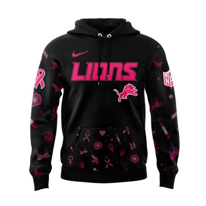 Limited Edition D Lions Nobody Fights Alone Breast Cancer Hoodie