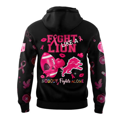 Limited Edition D Lions Nobody Fights Alone Breast Cancer Hoodie