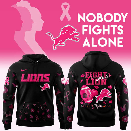 Limited Edition D Lions Nobody Fights Alone Breast Cancer Hoodie