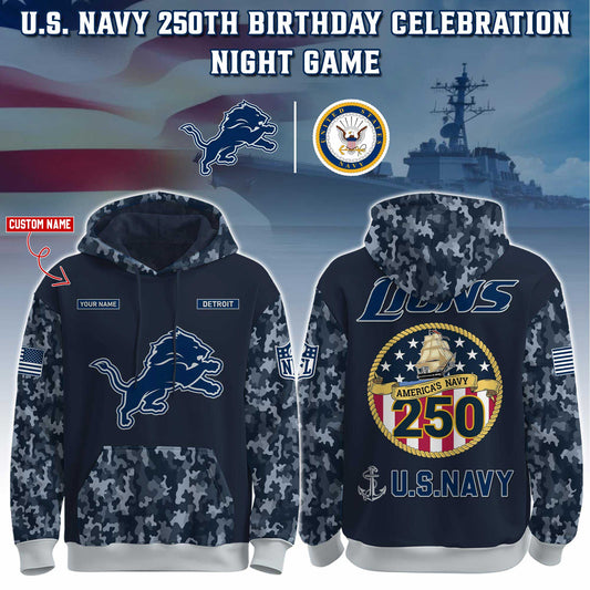 Detroit Lions Navy 250th Birthday Hoodie Limited Edions