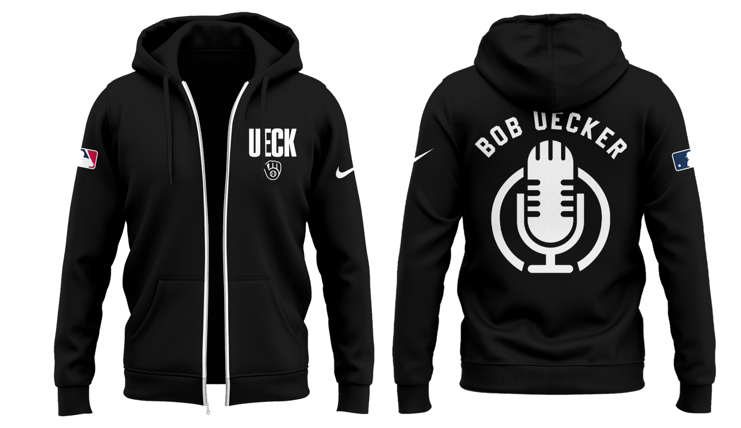 Honoring The Legend, Brewers Baseball Hall of Famer Bob Uecker Black Zip Hoodie