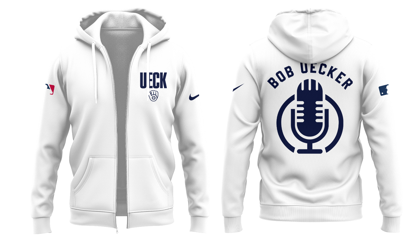 Honoring The Legend, Brewers Baseball Hall of Famer Bob Uecker White Zip Hoodie
