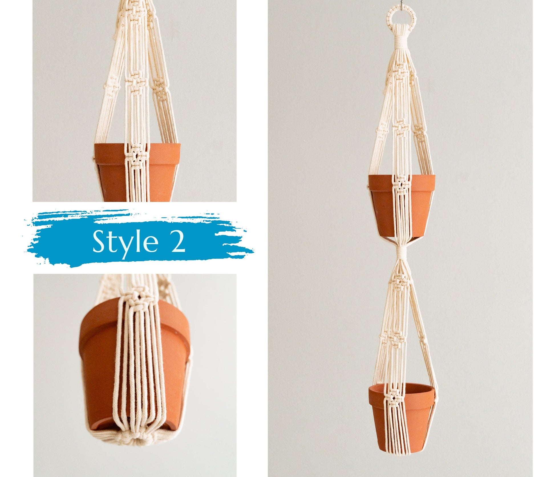 Double Plant Hanger, Garden Gift, Hanging Pot Holder, Tassel Free Plant Hanger, Two Tiers Plant Holder, Plant Hanger Indoor, Pot Holder I73