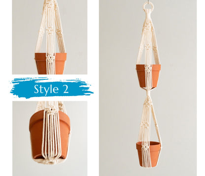 Triple Plant Hanger, Rustic Decor, Minimalist Planter, No Fringe Plant Hanger, Double Pot Holder, Plant Hold Hanging, Indoor Planter I73