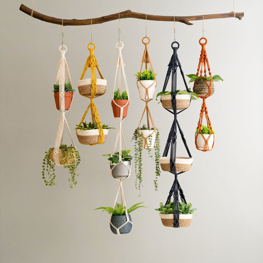 Triple Plant Hanger, Rustic Decor, Minimalist Planter, No Fringe Plant Hanger, Double Pot Holder, Plant Hold Hanging, Indoor Planter I73