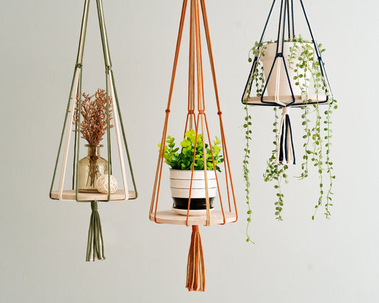 Ceiling Plant Holder, Macrame Plant Hanger, Wood Plant Shelf, Macrame Plant Hanger, Wood Hanging Planter, Macrame Plant Shelf S22