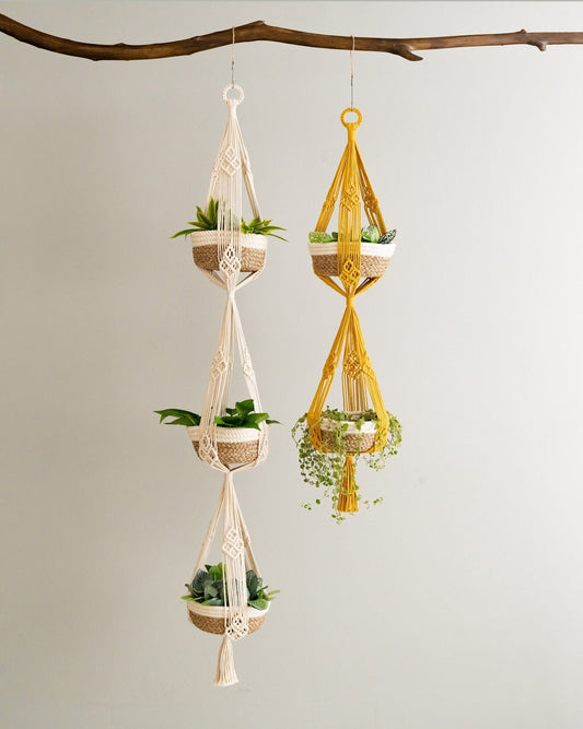 Triple Plant Holder, Tassel Pot Hanger,  Pot Holder, Three Tiers Plant Hanger, 2 Tier Planter, Outdoor Plant Hanger, Plant Pot Hanger I72