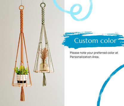 Ceiling Plant Holder, Macrame Plant Hanger, Wood Plant Shelf, Macrame Plant Hanger, Wood Hanging Planter, Macrame Plant Shelf S22