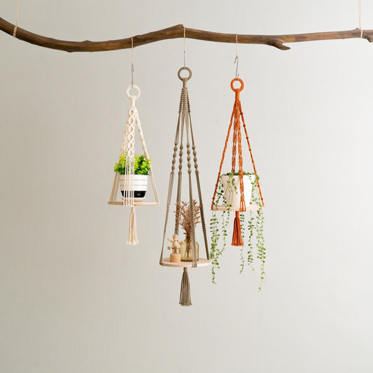 Macrame Plant Holder, Hanging Plant Shelf, Wooden Plant Hanger, Plant Hanger Macrame, Macrame Shelf, Ceiling Plant Holder S21