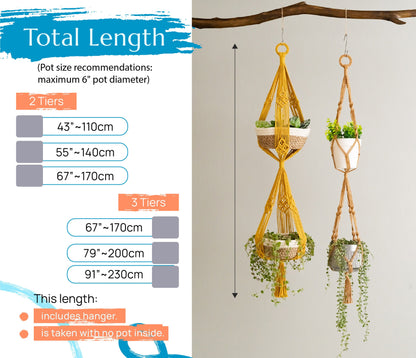 Triple Plant Holder, Tassel Pot Hanger,  Pot Holder, Three Tiers Plant Hanger, 2 Tier Planter, Outdoor Plant Hanger, Plant Pot Hanger I72