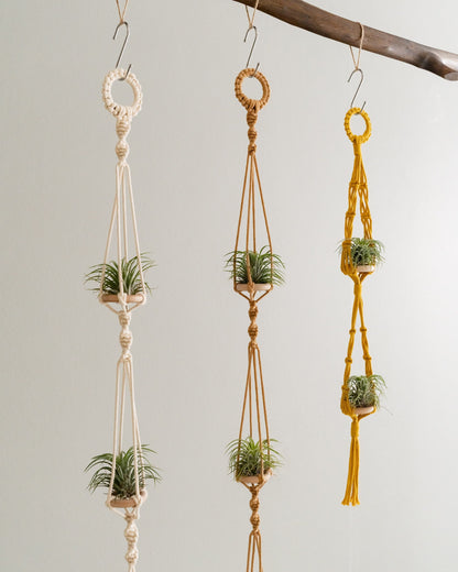 Boho Airplant Holder, 3 Tiers Plants Hanger, Mini Pot Holder, Macrame Airplant Hanger, Triple Plants Hanger, Plant Holder Outdoor I79