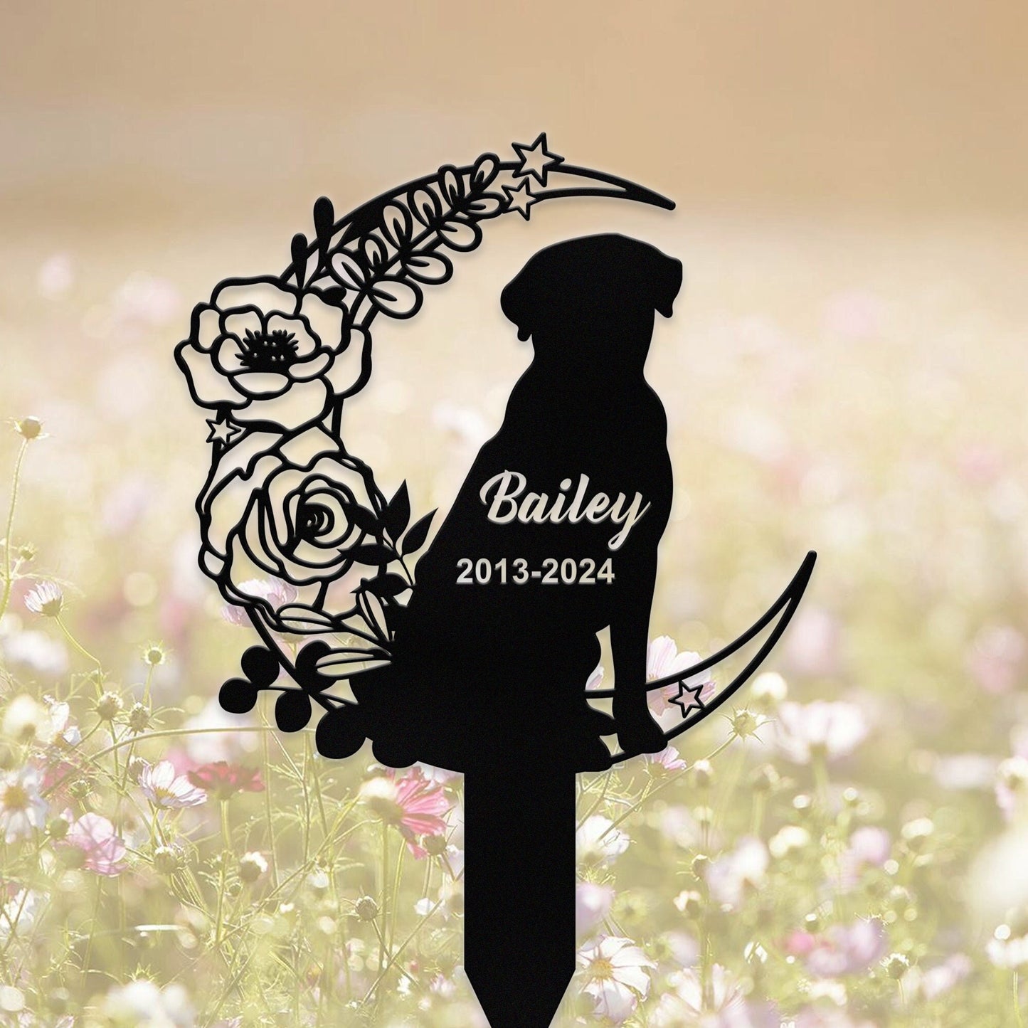 Personalized Dog Memorial Stake, Custom Dog Flowers Grave Marker, Metal Dog Sign for Garden, Pet Loss Gift, Dog Burial Stake, Garden Decor