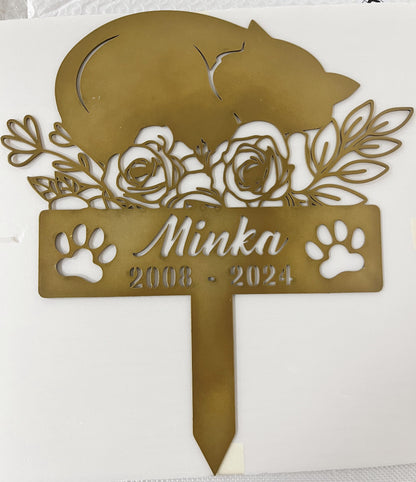 Personalized Cat Metal Sign With Stake,Cat Memorial Stake,Custom Cat Name Stake,Pet Grave Markers Sign,Cat Loss Gift,Flower Cat Garden Decor