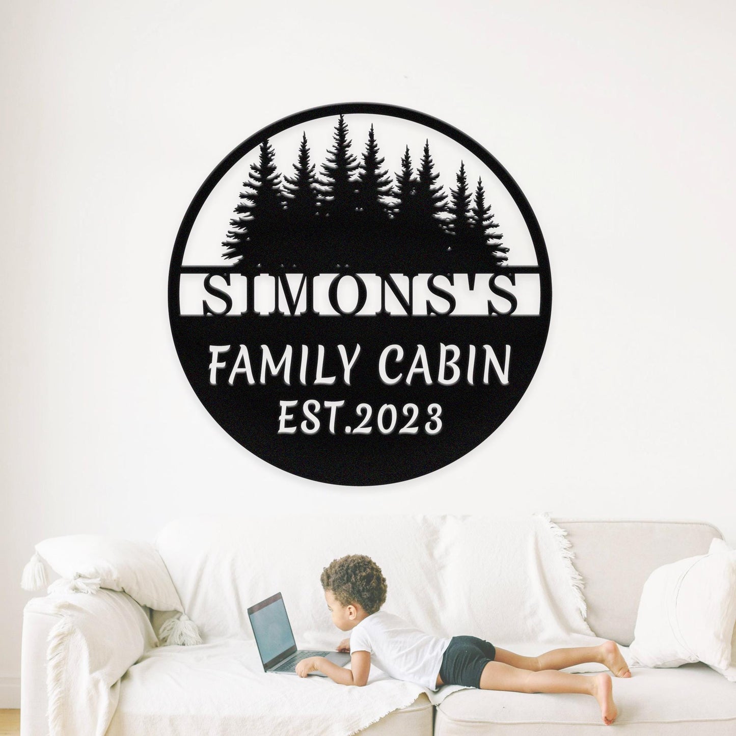 Personalized Metal Cabin Name Sign, Custom Pine Tree Metal Sign, Mountain House Sign, Family Name Sign, Cabin Wall Art Decor, Farmhouse Gift