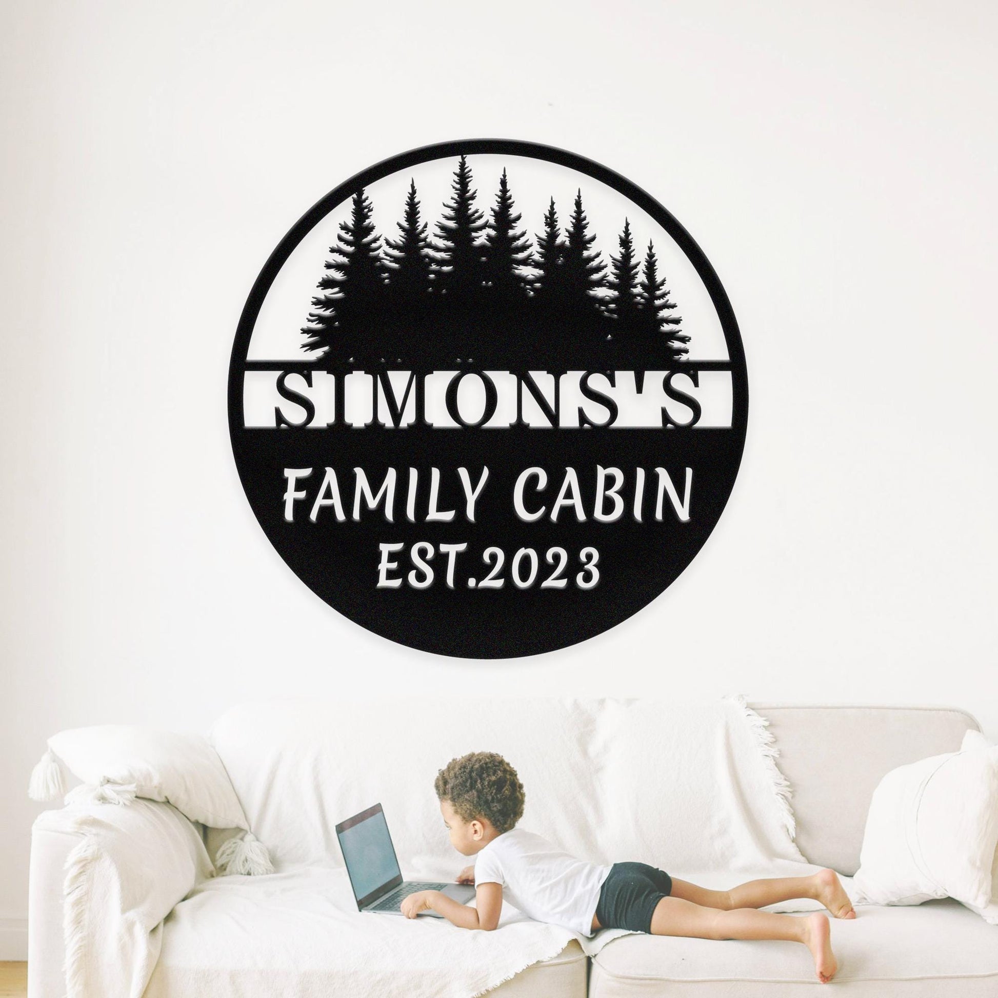 Personalized Metal Cabin Name Sign, Custom Pine Tree Metal Sign, Mountain House Sign, Family Name Sign, Cabin Wall Art Decor, Farmhouse Gift