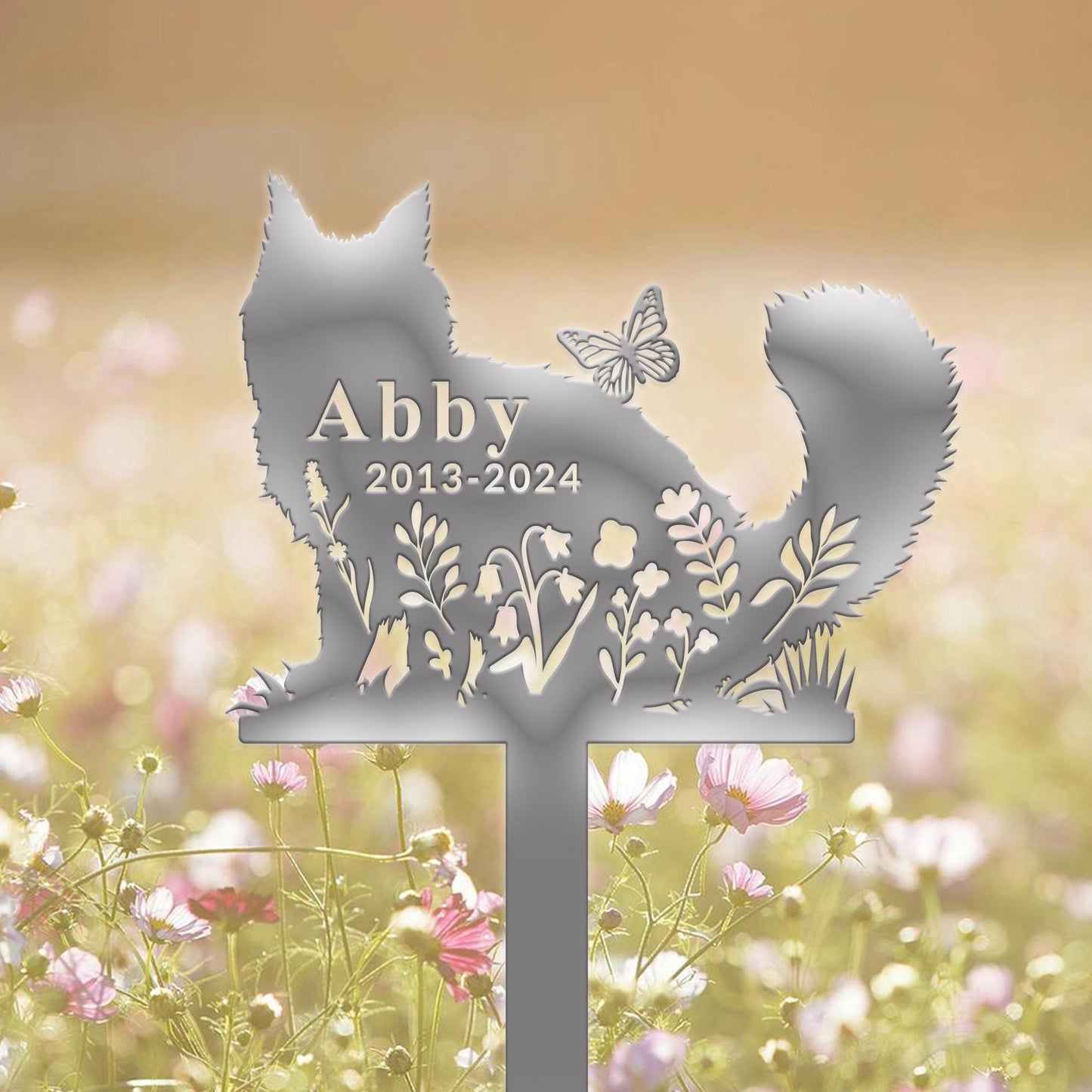 Personalized Cat Name Stake with Flowers,Custom Cat Memorial Stake,Cat Cemetery Stake,Cat Sign for Garden,Cat Loss Gift,Cat Garden Decor