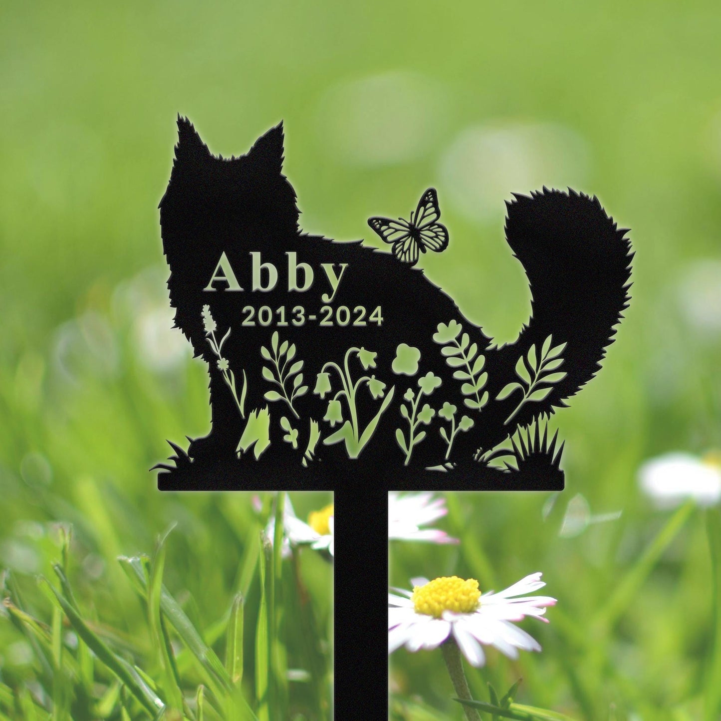 Personalized Cat Name Stake with Flowers,Custom Cat Memorial Stake,Cat Cemetery Stake,Cat Sign for Garden,Cat Loss Gift,Cat Garden Decor