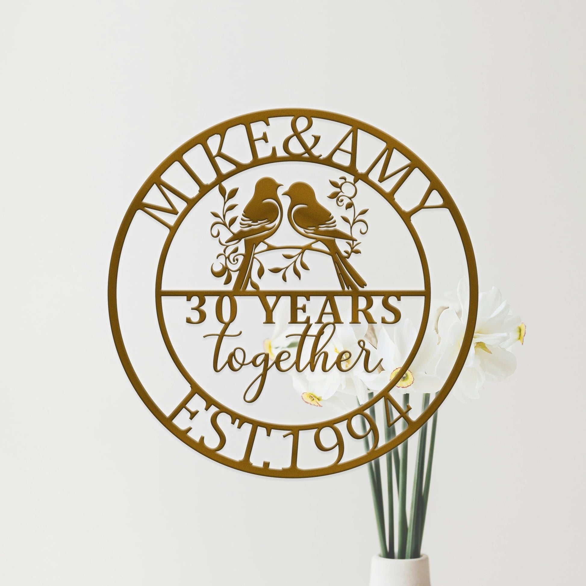 Personalized 30th Wedding Anniversary Lovebirds Metal Wall Art, Custom Wedding Anniversary Sign, Milestone Year Gifts, Sign For Parents
