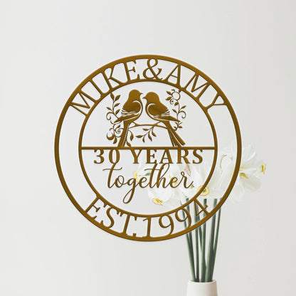 Personalized 30th Wedding Anniversary Lovebirds Metal Wall Art, Custom Wedding Anniversary Sign, Milestone Year Gifts, Sign For Parents