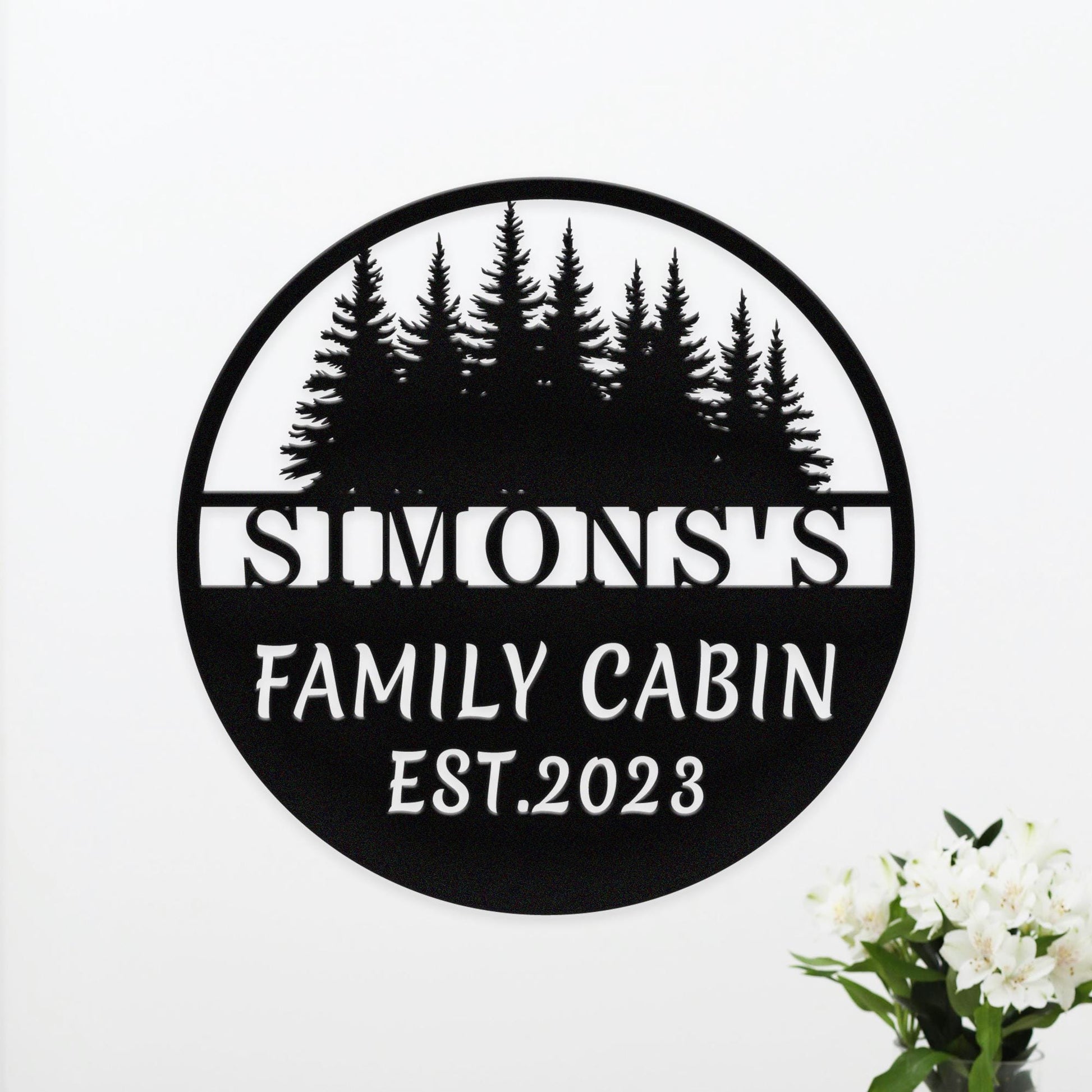 Personalized Metal Cabin Name Sign, Custom Pine Tree Metal Sign, Mountain House Sign, Family Name Sign, Cabin Wall Art Decor, Farmhouse Gift