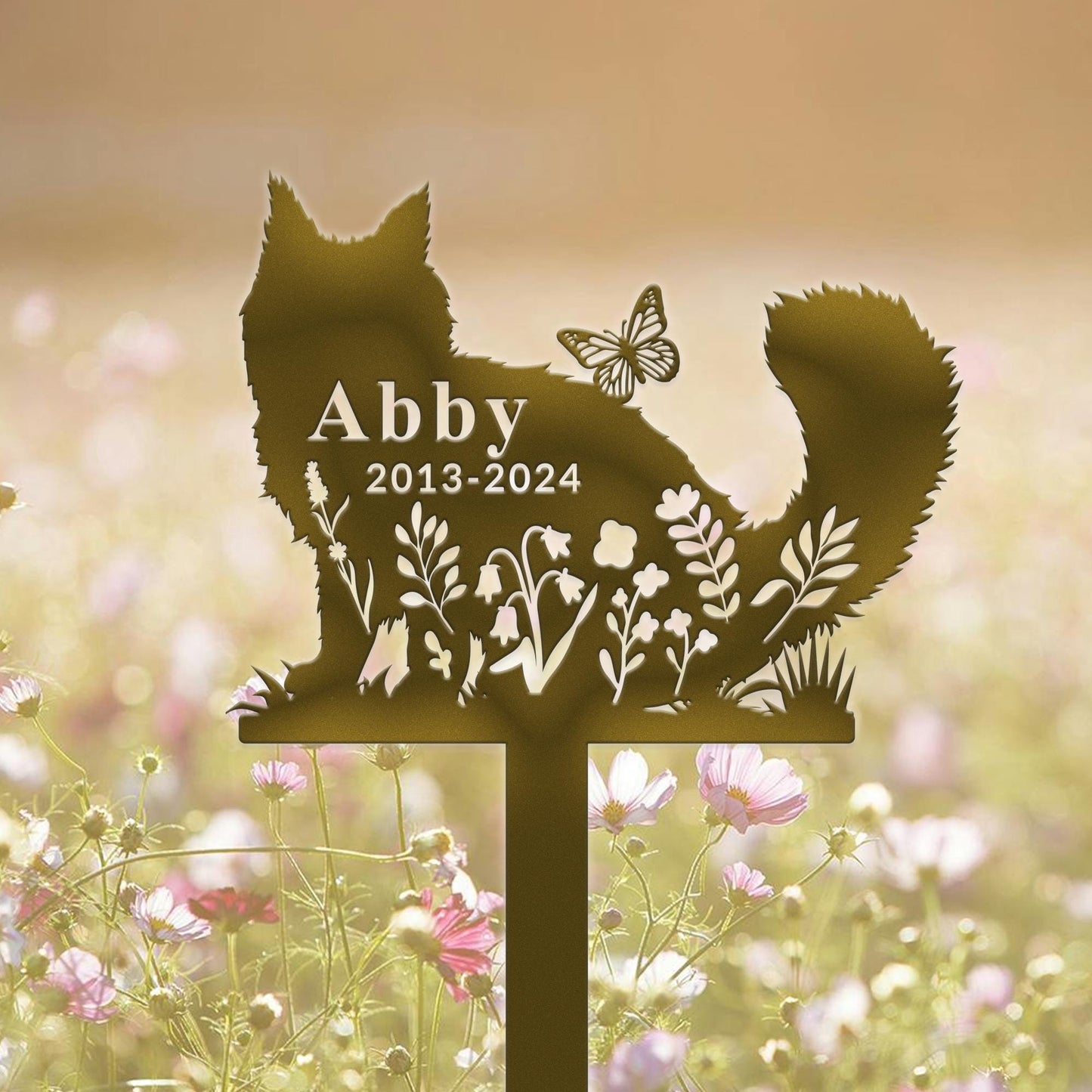 Personalized Cat Name Stake with Flowers,Custom Cat Memorial Stake,Cat Cemetery Stake,Cat Sign for Garden,Cat Loss Gift,Cat Garden Decor