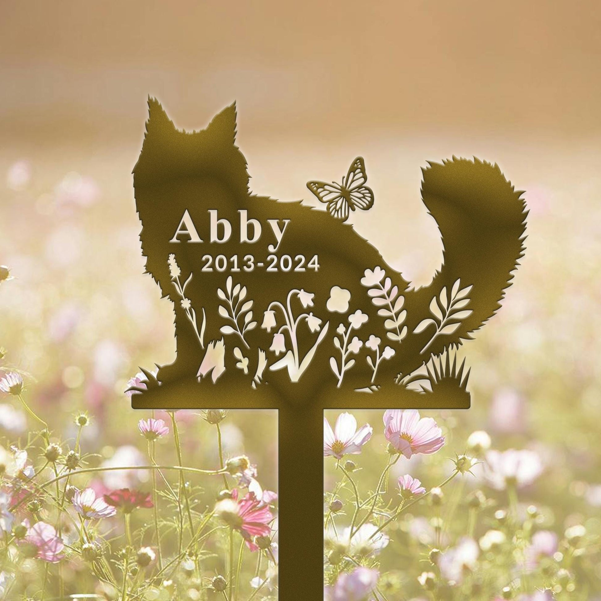 Personalized Cat Name Stake with Flowers,Custom Cat Memorial Stake,Cat Cemetery Stake,Cat Sign for Garden,Cat Loss Gift,Cat Garden Decor