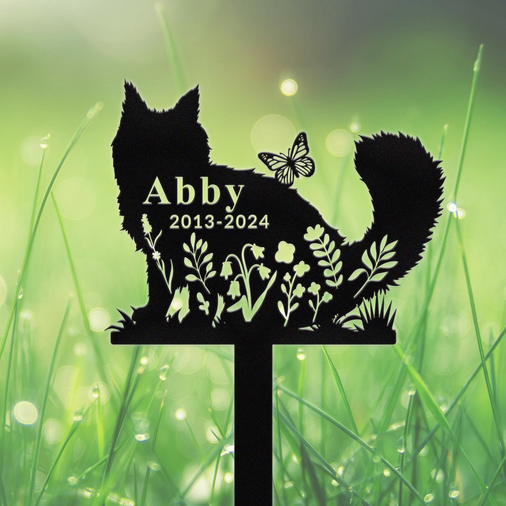 Personalized Cat Name Stake with Flowers,Custom Cat Memorial Stake,Cat Cemetery Stake,Cat Sign for Garden,Cat Loss Gift,Cat Garden Decor