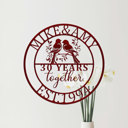 Personalized 30th Wedding Anniversary Lovebirds Metal Wall Art, Custom Wedding Anniversary Sign, Milestone Year Gifts, Sign For Parents