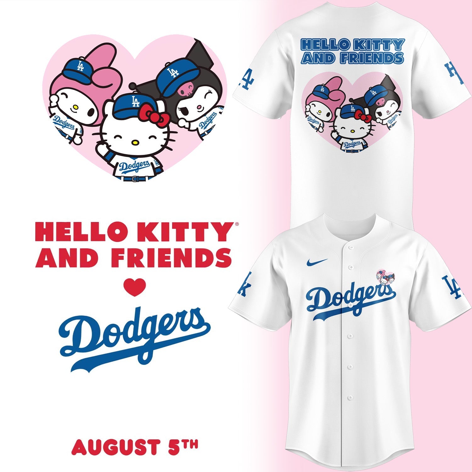 Exclusive Dodgers x HELLO KITTY AND FRIENDS Night Jersey