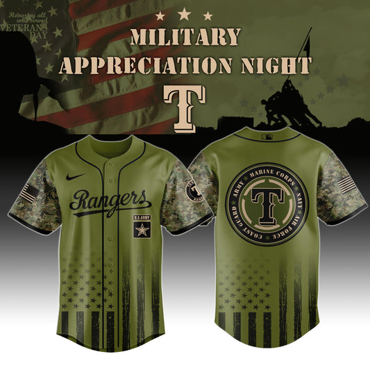 Texas Rangers MLB x Military Appreciation Night (Army, Navy, USAF, USMC, USCG) Jersey Editions Limited 2025 V2