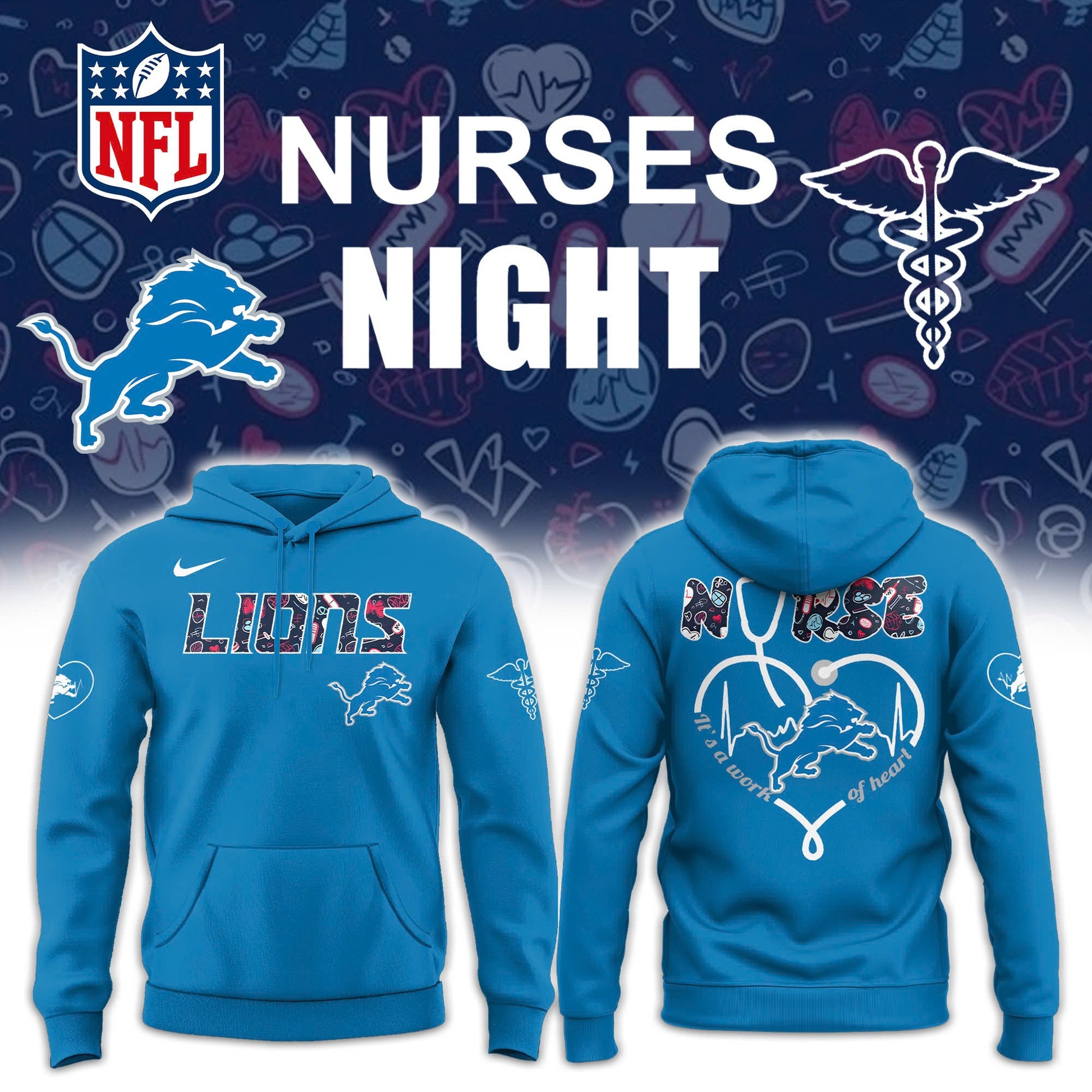Detroit Lions Nurses Appreciation Hoodie Set Blue